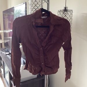 Zara Brown Button Up - Low Cut